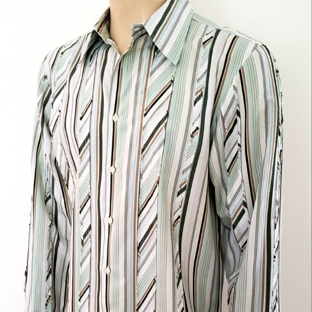 FINAL SALE unusual striped shirt XL J Lindeberg cotton green